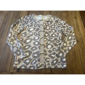 Boden Tan Brown Cream Animal Print Button Front Cardigan Sweater Size 6 Edgy